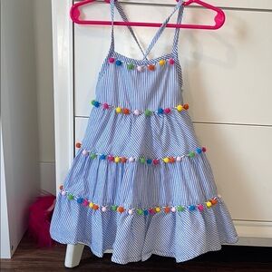 Striped Dress with Colorful Pom Poms